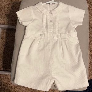 White baby shortall 18 months. No stains only wore once.